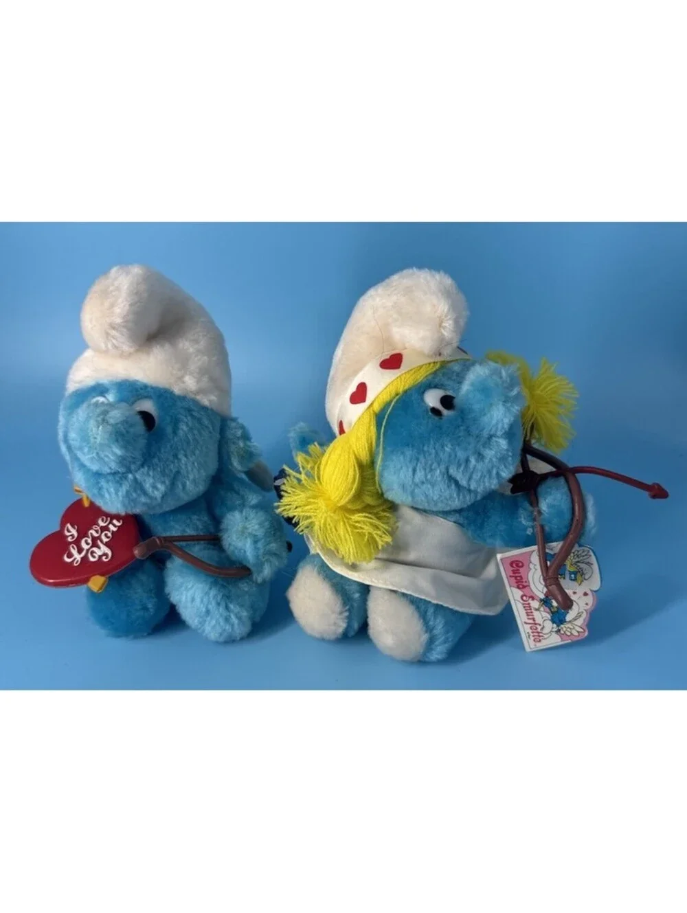 Vintage Applause Smurfs Cupid Valentine Plush Lot of 2 Smurf Smurfette Tags